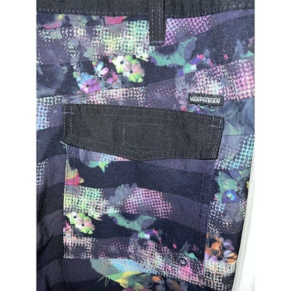 Vanphibian by VANS Board Shorts Zip Fly Pockets, "BEFLOR" Black Swim Trunks - Picture 6 of 7